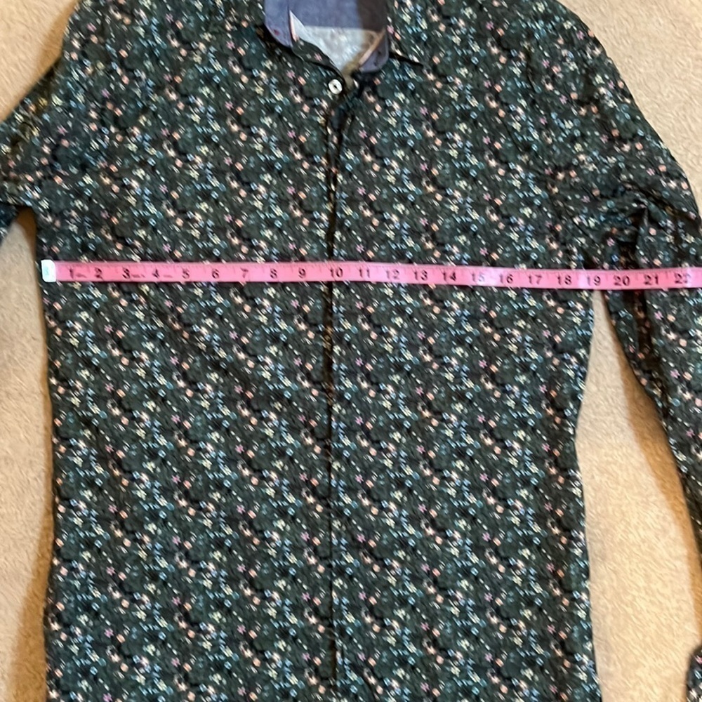 𝅺ZARA Slim Fit Green Floral Collared Button Down Shirt.  Size Medium - Picture 6 of 10